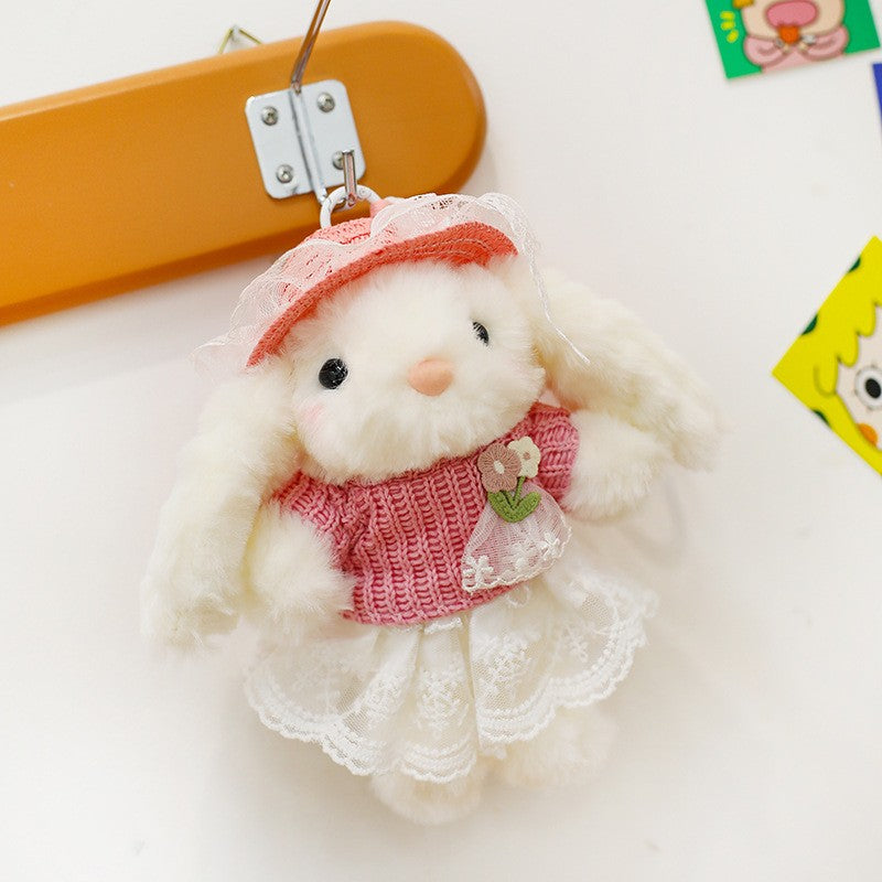 Bow Plush Rabbit Keychain Princess Pearl Dress Pendant