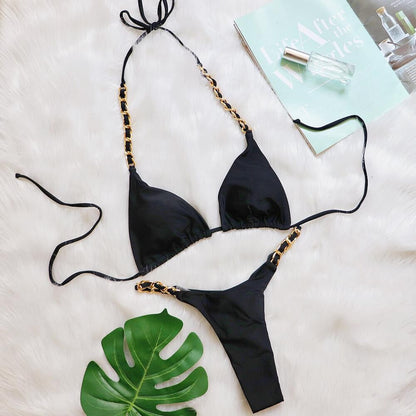 Sexy Micro Triangle Metal Chain Bikini