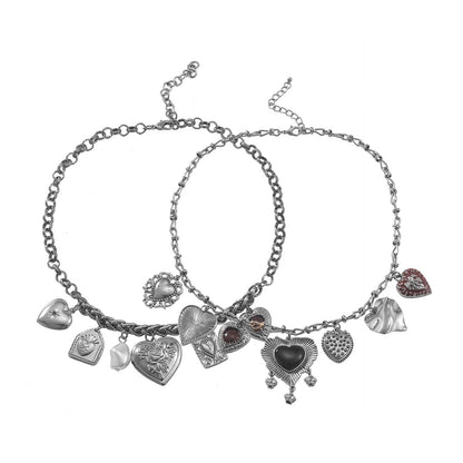Exaggerated Vintage Heart Pendant Necklace Punk Cuban Chains Chokers