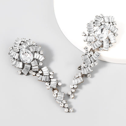 Luxury Full Rhinestone Jewelry Crystal Long Dangle Drop Earrings