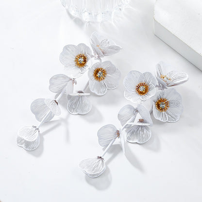 Colorful Flower Petal Long Earrings Inlaid Zircon Drop Earrings
