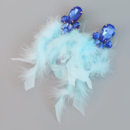 Feather Statement Earring Colored Crystal Long Tassel Earrings
