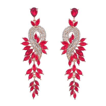 Dangle Earrings Metal Hollow Chain Leaves Crystal Pendant