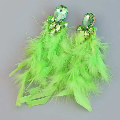 Feather Statement Earring Colored Crystal Long Tassel Earrings