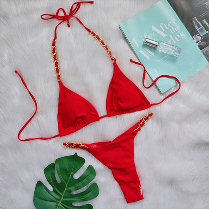 Sexy Micro Triangle Metal Chain Bikini