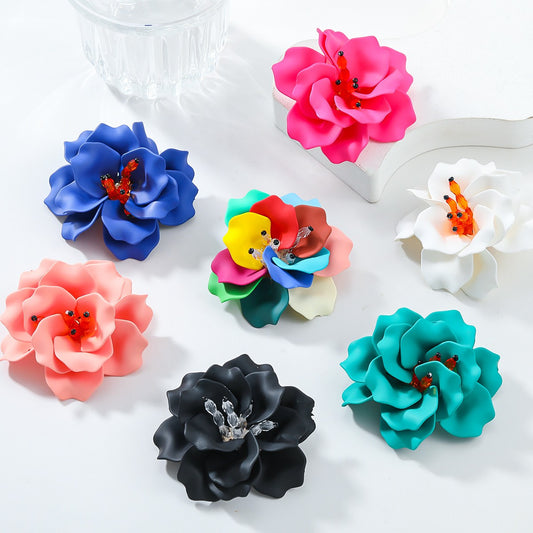 Exaggerated Ethnic Handmade Flower Drop Earrings Bohemian
