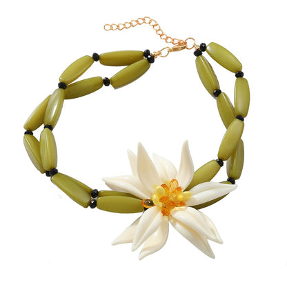 Handmade Beaded Large Flower Choker Necklace bracelet ear stud