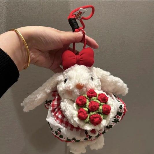 Flower Rabbit Plush Stuffed Pendant Backpack Decoration Plush Doll