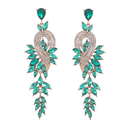 Dangle Earrings Metal Hollow Chain Leaves Crystal Pendant