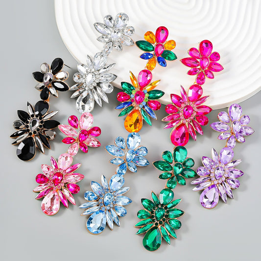 Crystal Flowers Dangle Geometric Earrings  Pendientes Vintage