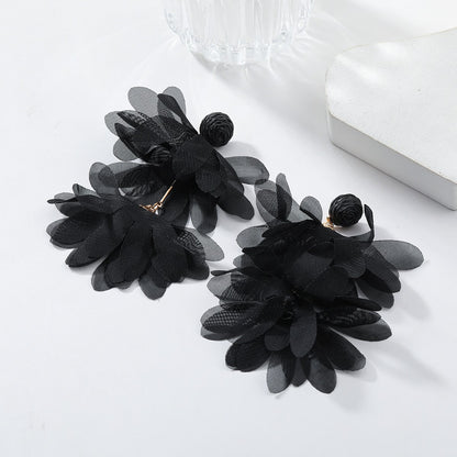 Fabric Flower Dangle Earrings Retro Sweet Hanging Ear Studs