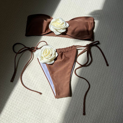 Strapless 3D Flower Thong Biquini
