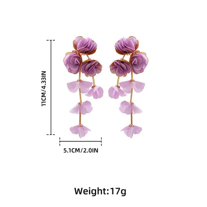 Chiffon Flowers Tassel Earrings Vacation Style Sweet Drop Earring
