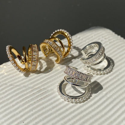 Pearl Ear Cuff Elegant Multi Layer C Shaped Rhinestone Clip Earrings
