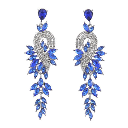 Dangle Earrings Metal Hollow Chain Leaves Crystal Pendant