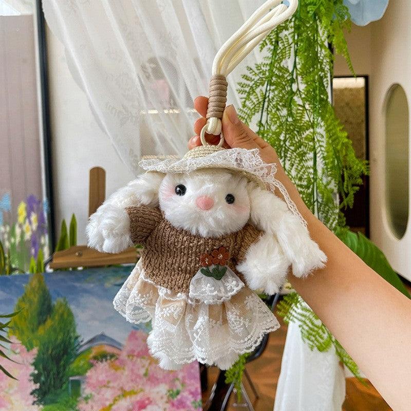 Bow Plush Rabbit Keychain Princess Pearl Dress Pendant
