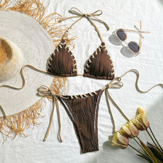 Micro Halter Wrinkled Weave Bikini