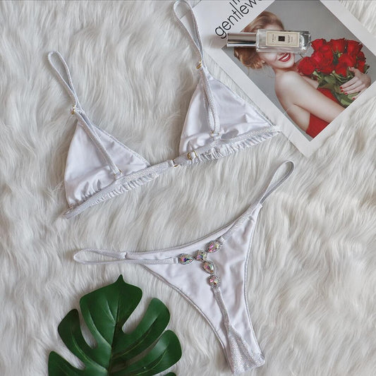 Sexy Micro Rhinestones Thong T-Back Bikini