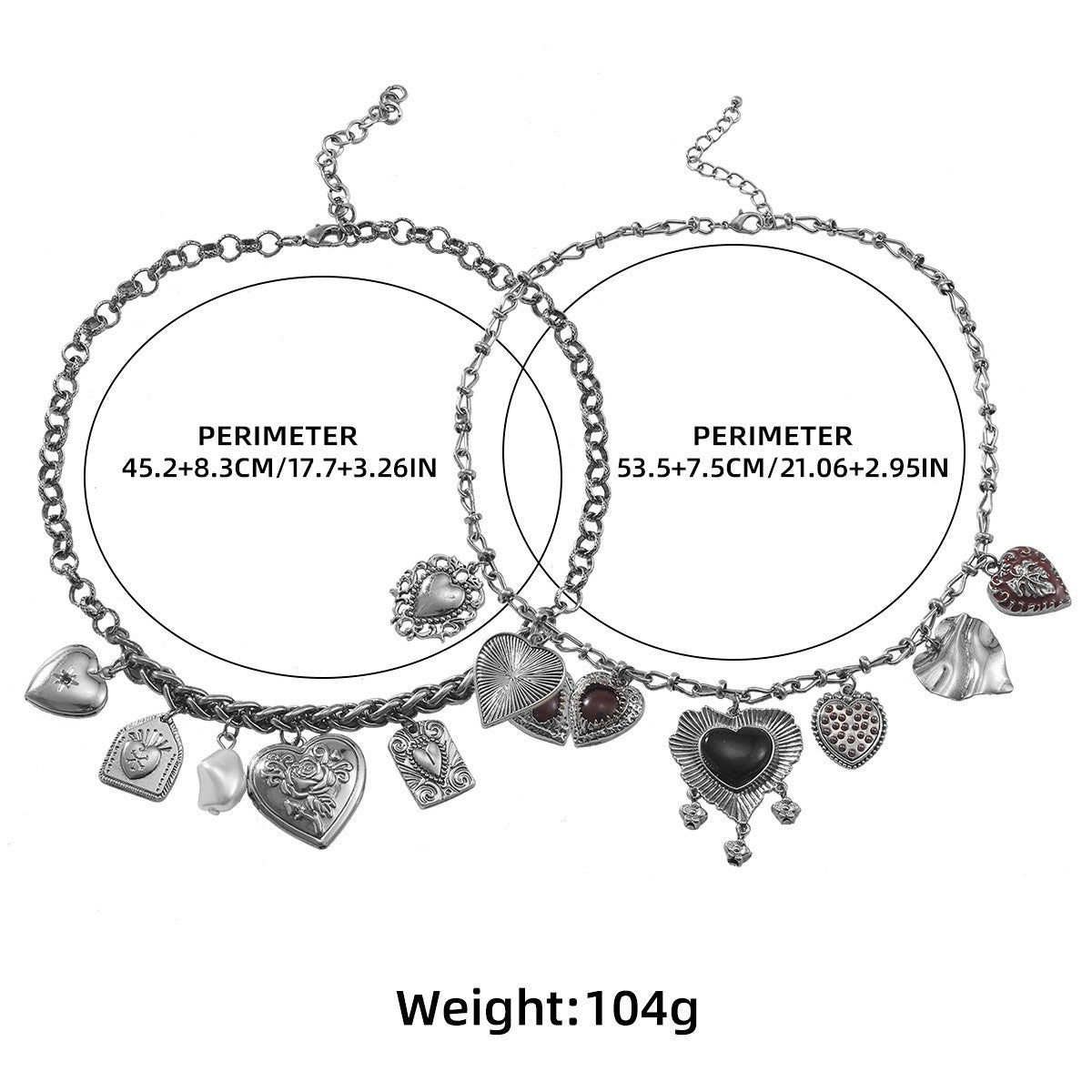 Exaggerated Vintage Heart Pendant Necklace Punk Cuban Chains Chokers