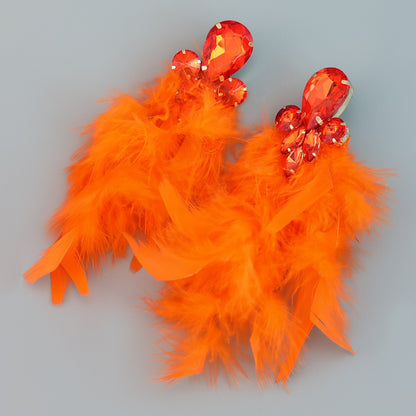 Feather Statement Earring Colored Crystal Long Tassel Earrings