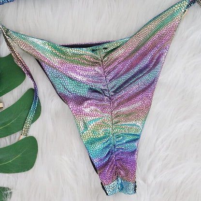 Gradient Rainbow Snake Skin Diamond Bikins