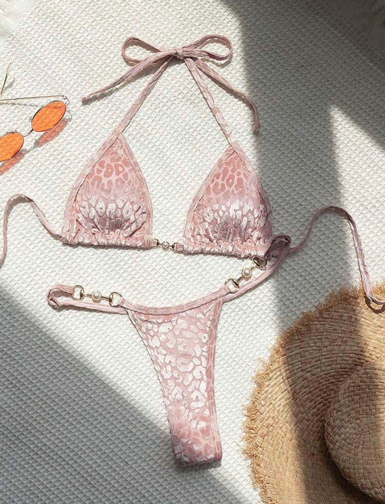 Leopard Halter Mini Micro Velvet Bikini