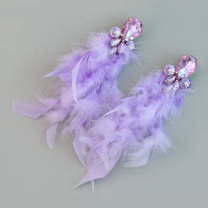 Feather Statement Earring Colored Crystal Long Tassel Earrings