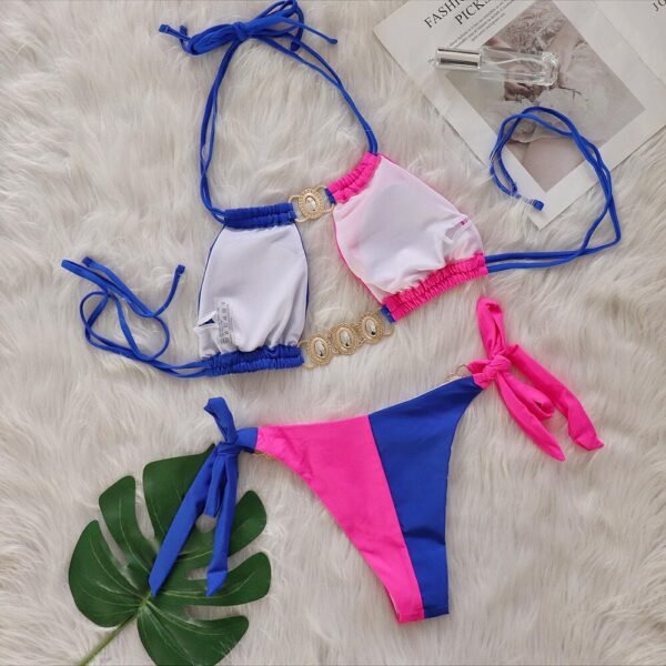 Rhinestone Patchwork Bikini - 图片 3