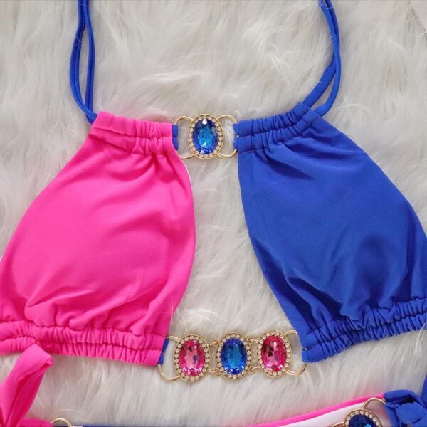 Rhinestone Patchwork Bikini - 图片 4