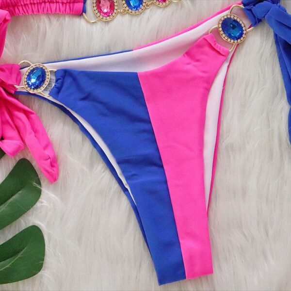 Rhinestone Patchwork Bikini - 图片 5