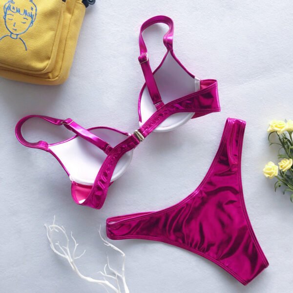 Metallic Push Up Padded Bra Beach Wear Bikini Set Silver Gold Swimwear - 图片 9