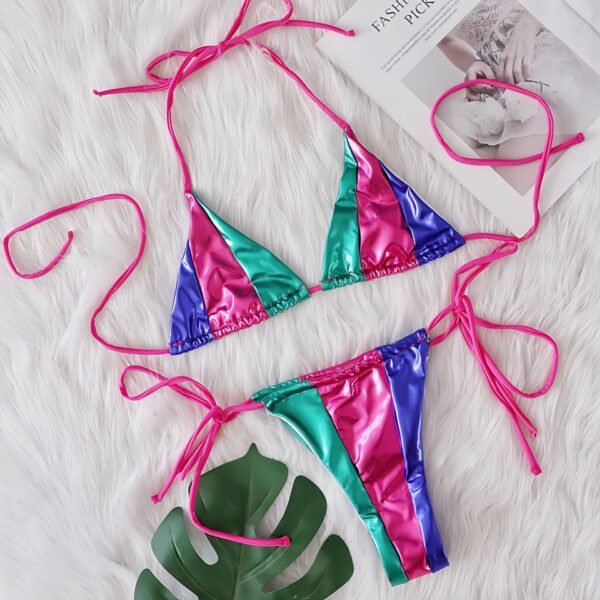 Colored Faux Leather Bikini Set