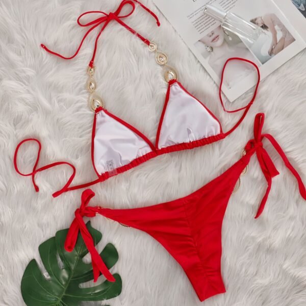 Two Piece Tie Side Rhineston Swimsuit - 图片 2