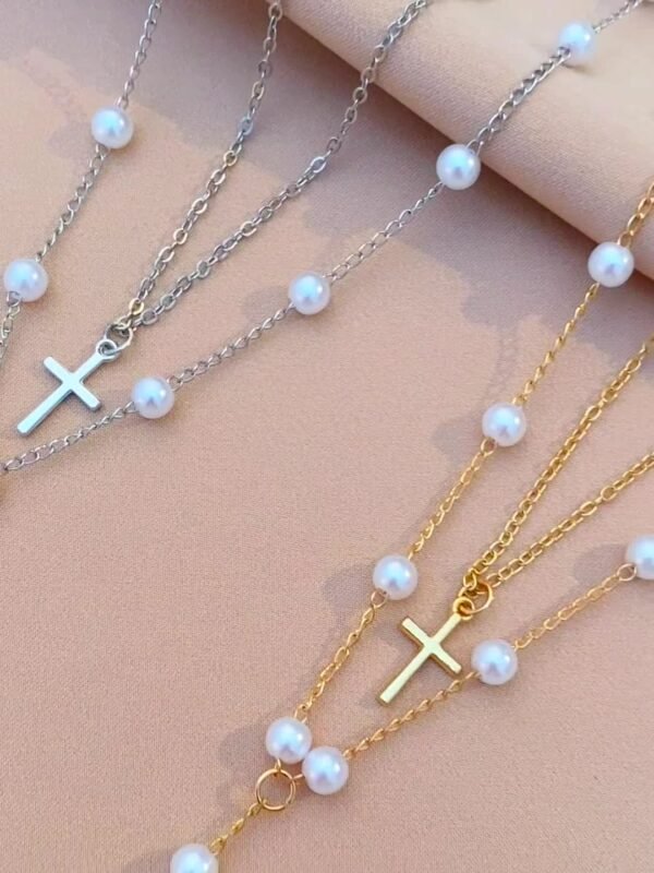Pearl Cross Bikini Necklace –Swimwear Accessories - 图片 2