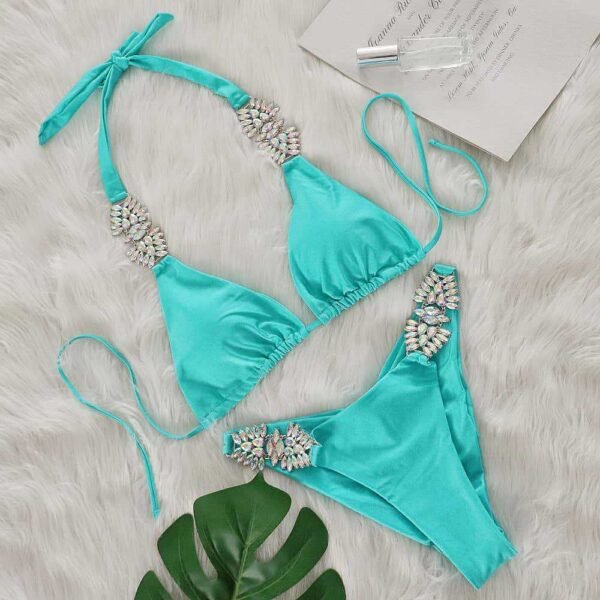 Rhinestone Halter Bikini Set - 图片 4