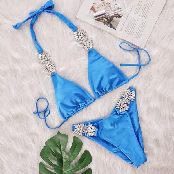 Rhinestone Halter Bikini Set - 图片 5