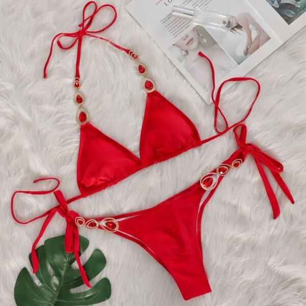 Two Piece Tie Side Rhineston Swimsuit