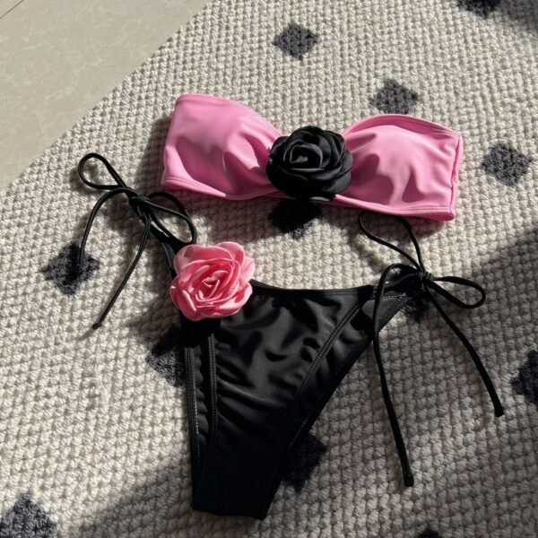 3D Floral Bandeau Bikini – Romantic & Unique Swimwear - 图片 5