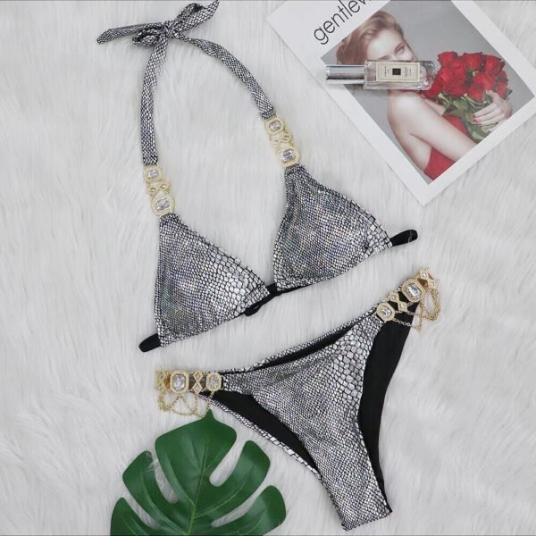 Luxury Snake Print Bikini with Chain Detail - 图片 2