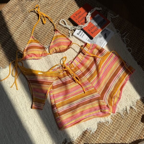 3-Piece Striped Bikini Set with Shorts – Stylish & Comfortable Beachwear - 图片 5
