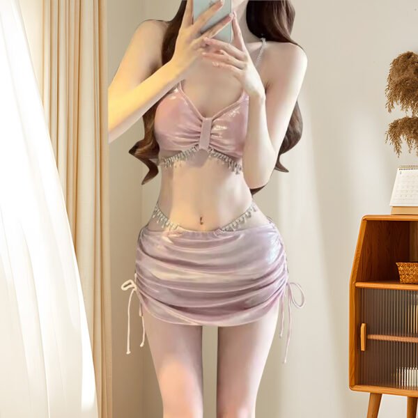 Leather-Look 3-Piece Fringe Bikini - 图片 5