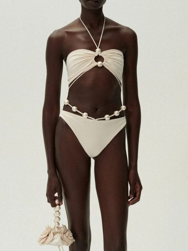 Pearl-Embellished Bandeau Bikini Set - 图片 2
