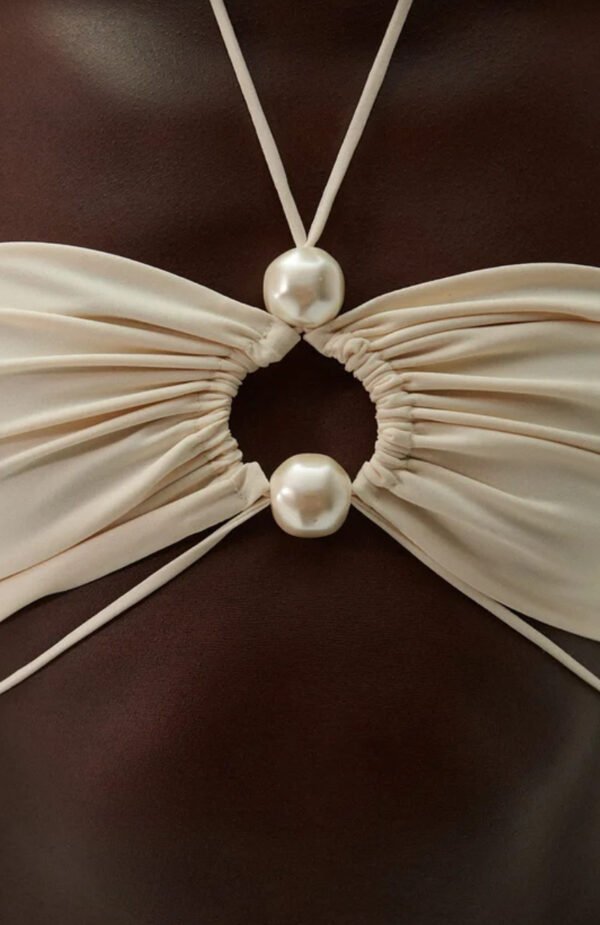 Pearl-Embellished Bandeau Bikini Set - 图片 4