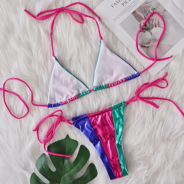 Colored Faux Leather Bikini Set - 图片 2