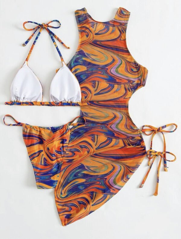 3-Piece Bikini Set with Long Cover-Up – Elegant Beach Look - 图片 2