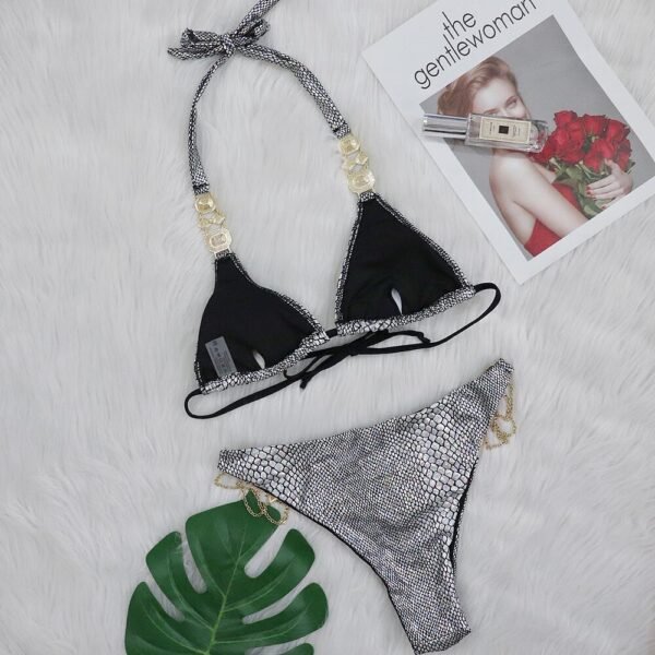 Luxury Snake Print Bikini with Chain Detail - 图片 3