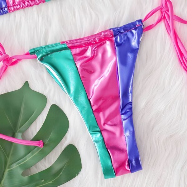 Colored Faux Leather Bikini Set - 图片 3
