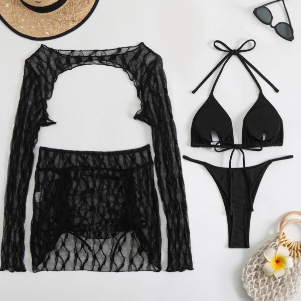 4-Piece Lace Long Sleeve Set with Lace Skirt & Bikini – Elegant & Sexy Beachwear - 图片 3