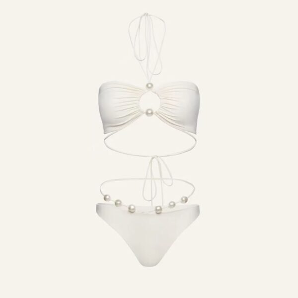 Pearl-Embellished Bandeau Bikini Set - 图片 5