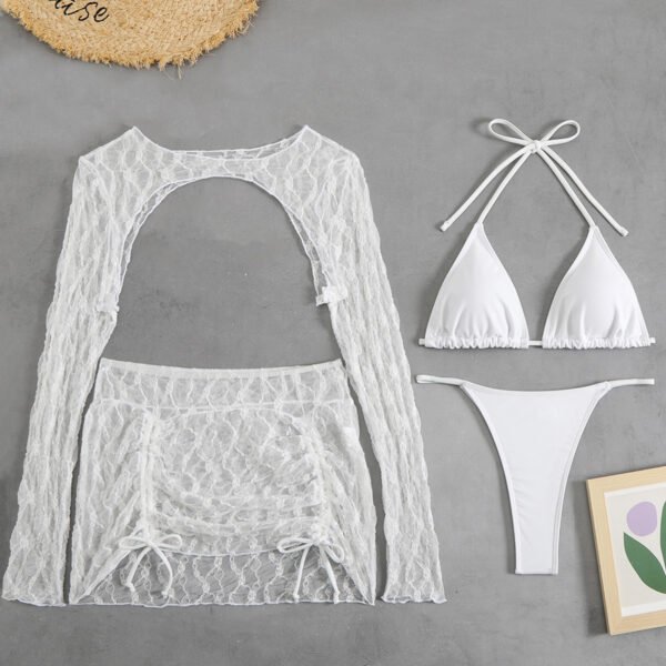 4-Piece Lace Long Sleeve Set with Lace Skirt & Bikini – Elegant & Sexy Beachwear - 图片 2